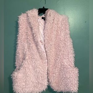 fuzzy pink hooded vest with pockets and hood
